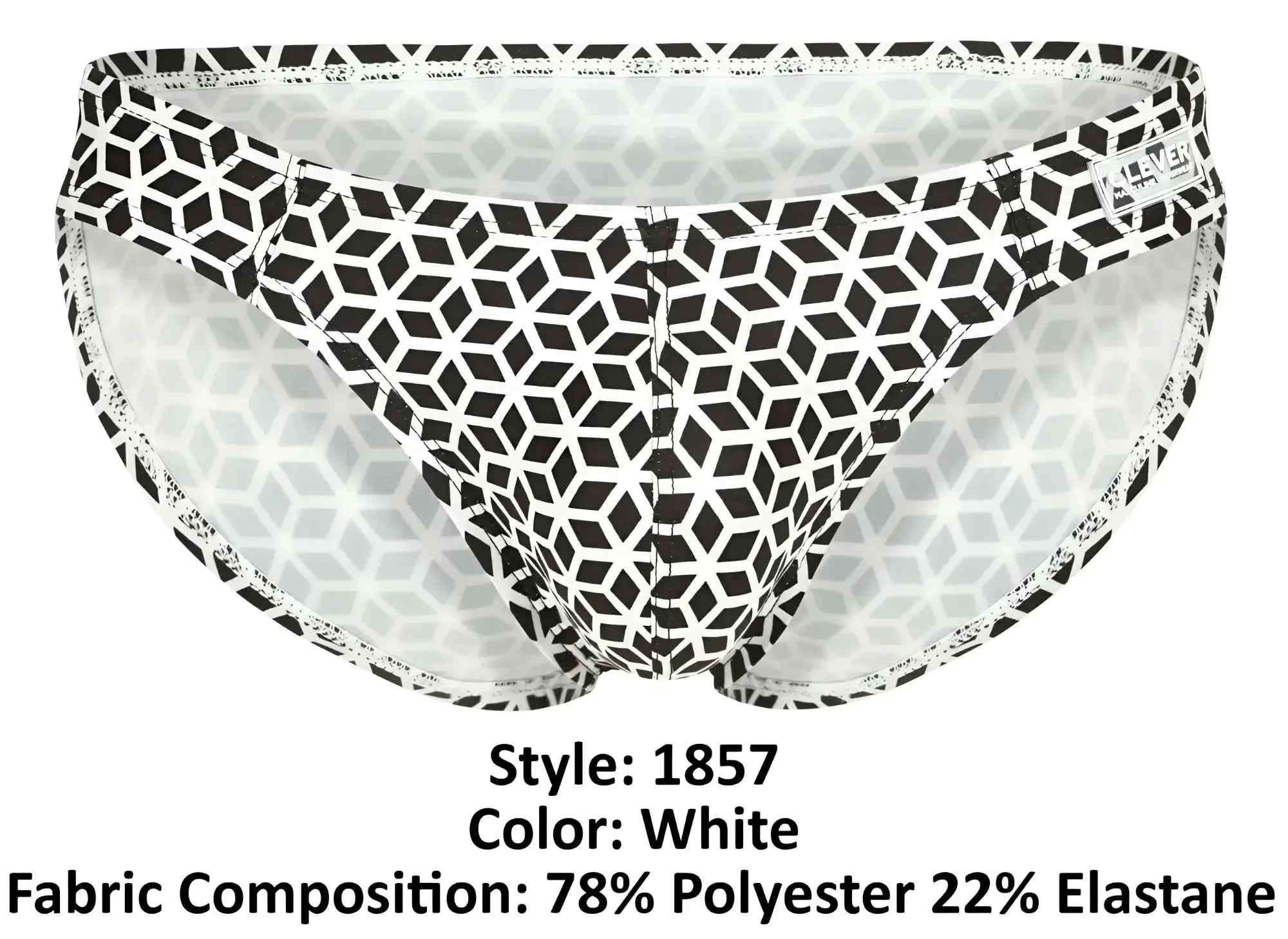 White briefs clever 1857 cuadricula bikini with bold black geometric pattern and elastic waistband