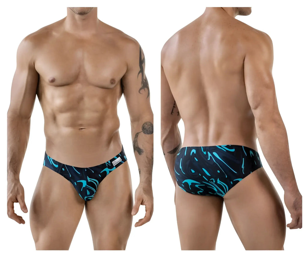 Men’s black and teal abstract patterned swim trunks clever 1861 grosh bikini color dark blue for swimming