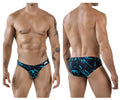 Men’s black and teal abstract patterned swim trunks clever 1861 grosh bikini color dark blue for swimming