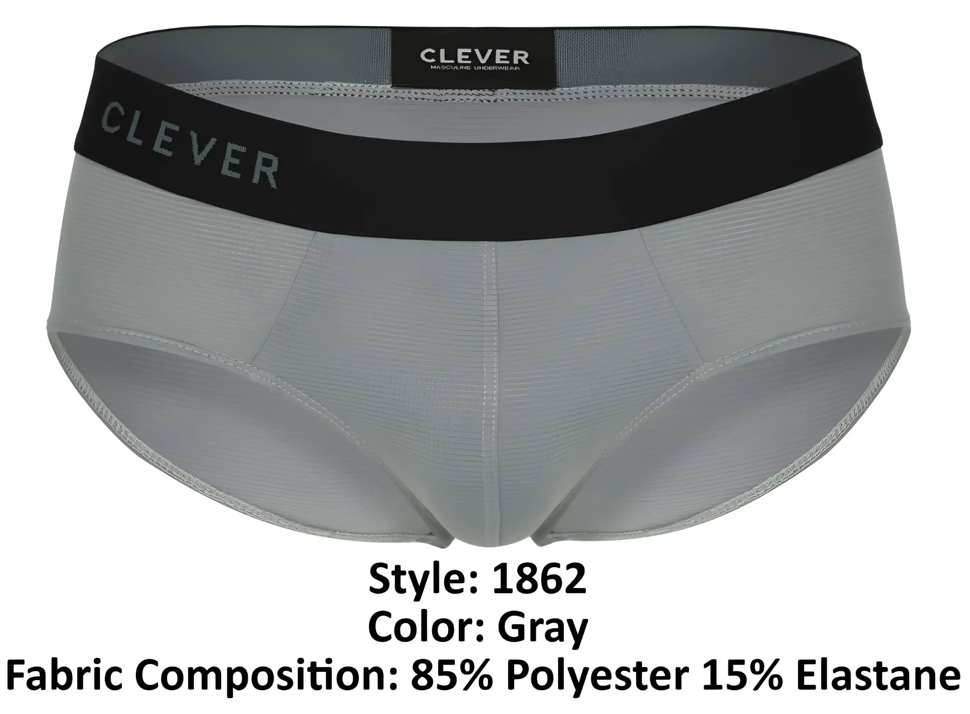 Gray clever 1862 oneal briefs with black waistband made of 85% polyester and 15% elastane fabric