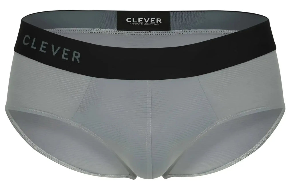 Gray clever 1862 oneal briefs with a black waistband featuring the clever brand name in white lettering