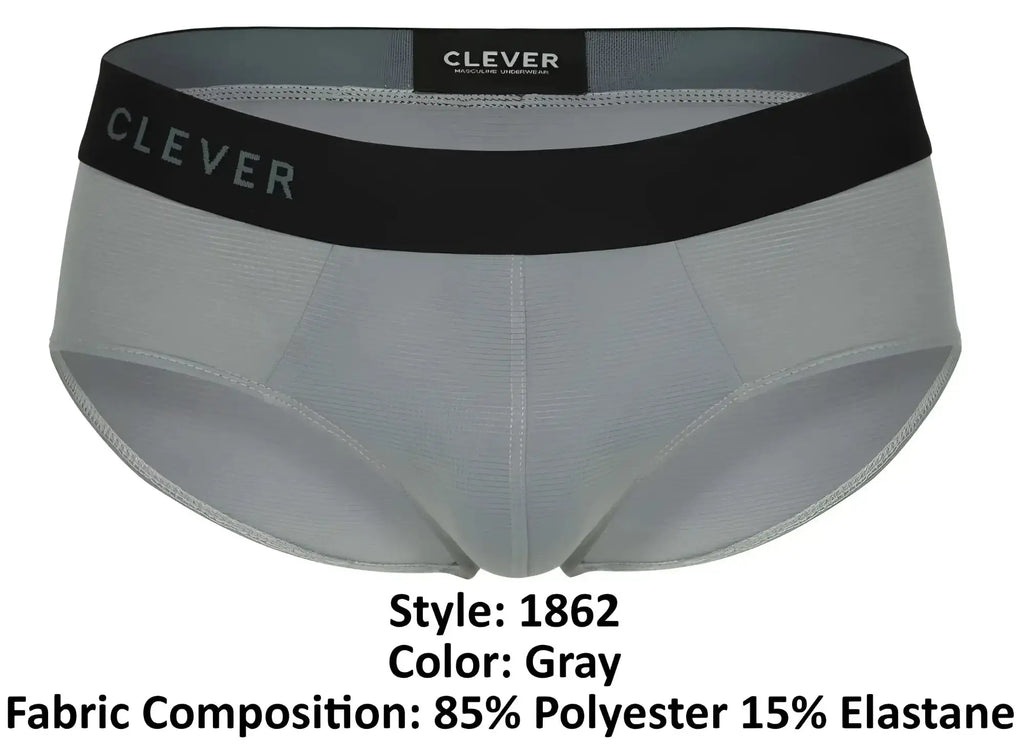 Gray clever 1862 oneal briefs with black waistband made of 85% polyester and 15% elastane fabric