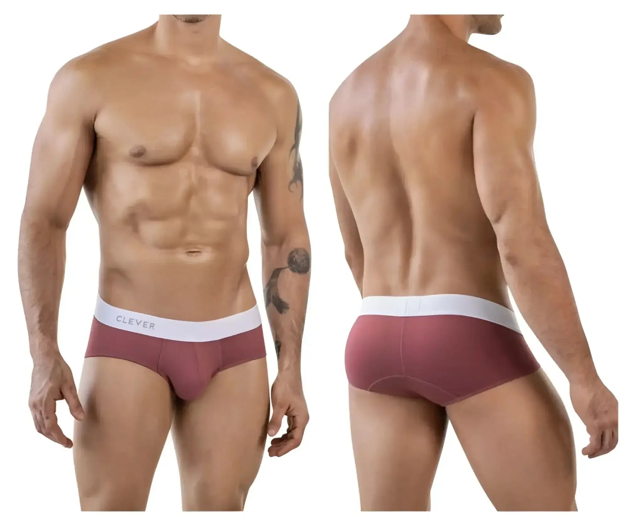 Maroon clever 1863 lecler briefs with white waistband and gray clever branding in soft breathable fabric