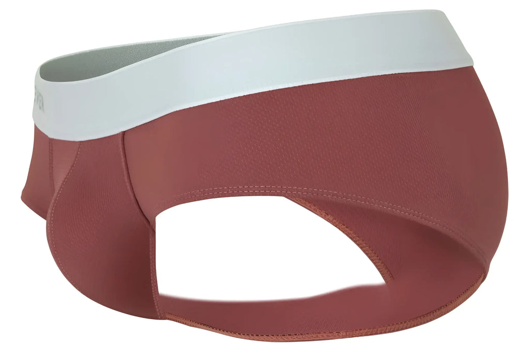 A sleek rust-colored clever 1863 lecler brief with a contrasting white elastic waistband for comfortable wear