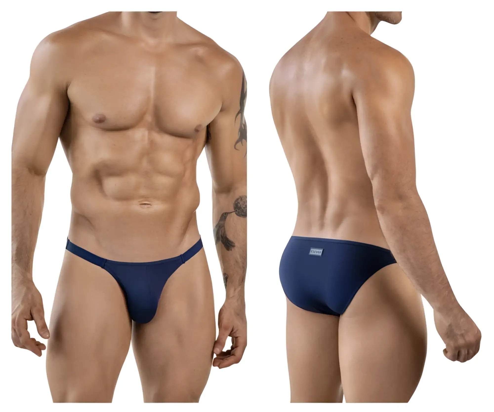 Navy blue clever 1865 oomph bikini briefs with smooth form fitting design and small brand tag on the back waistband