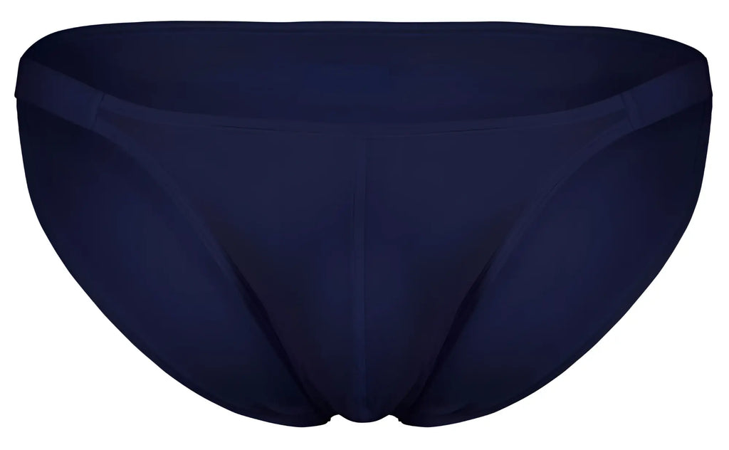 Navy blue clever 1865 oomph bikini briefs with smooth seamless fabric finish showing the back side