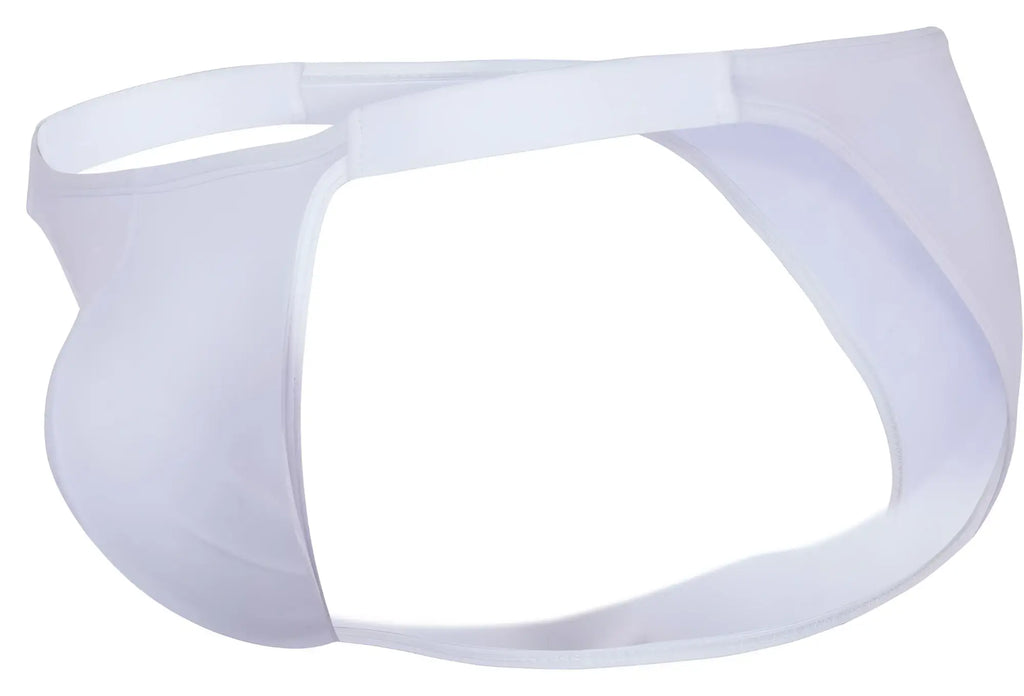 White clever 1865 oomph bikini briefs made of sheer mesh with a smooth elastic waistband front view