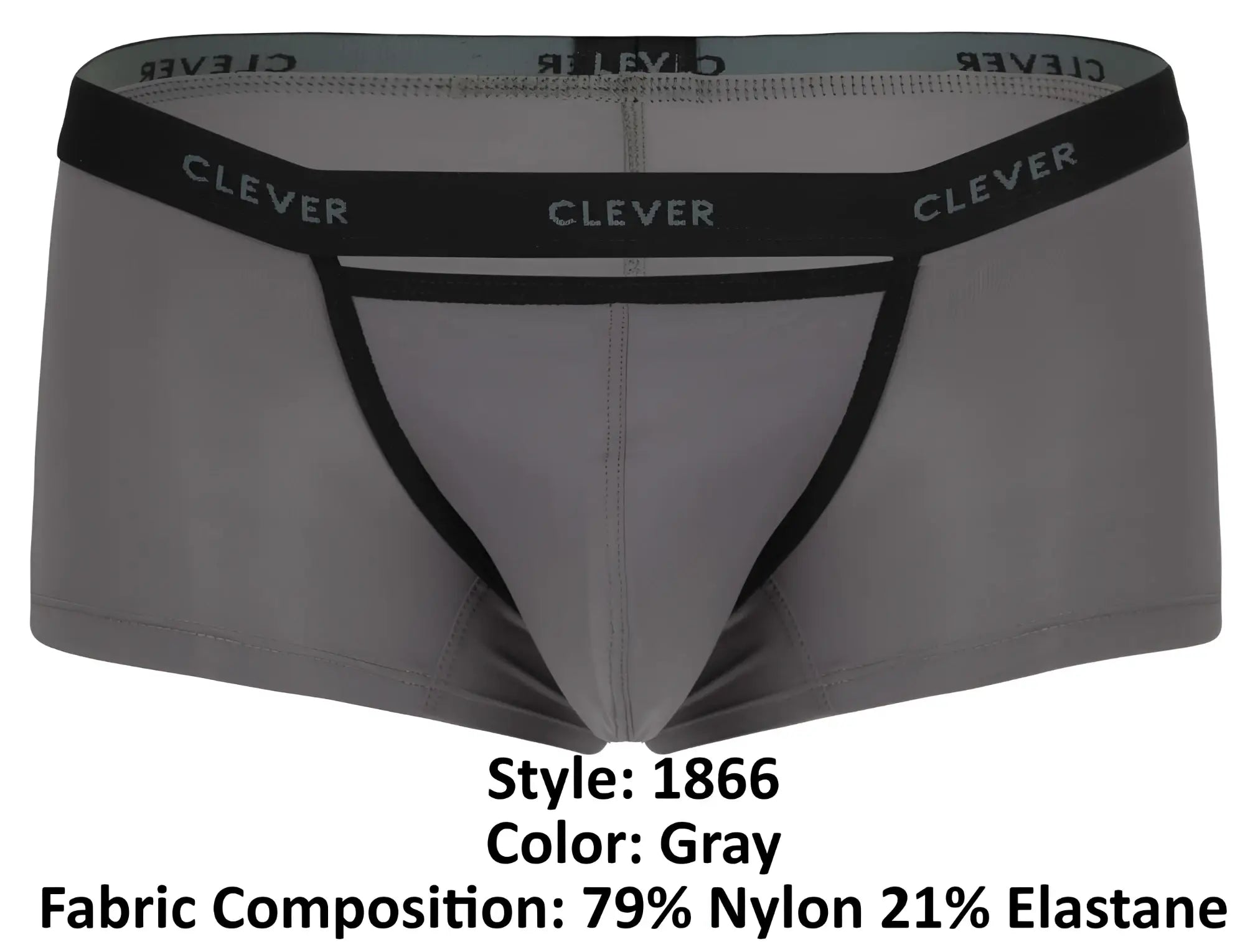 Gray clever 1866 tokio trunks men’s briefs with black trim and branded waistband for comfortable everyday wear