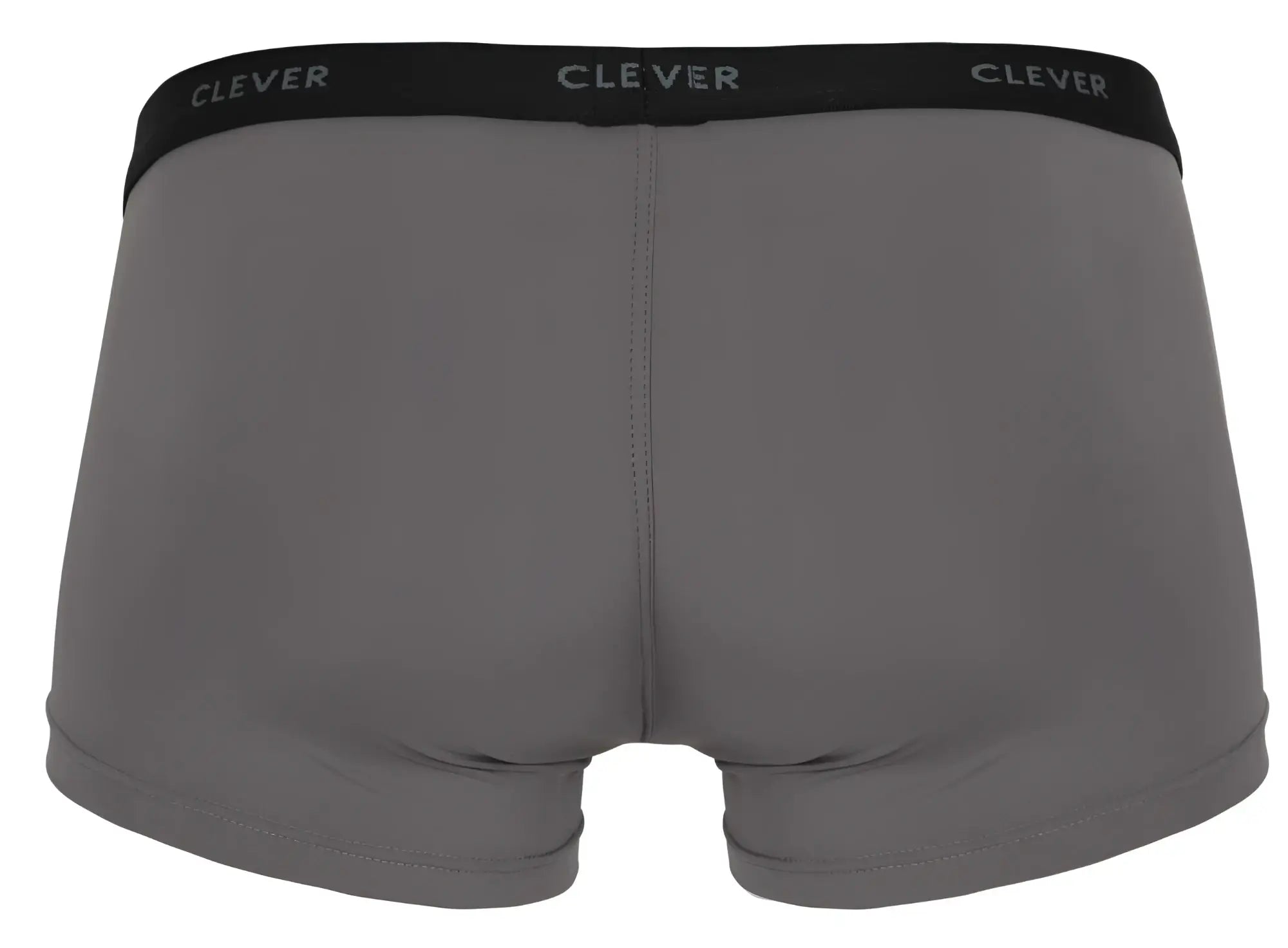 Gray men’s boxer briefs with black elastic waistband and clever brand name in white from clever 1866 tokio trunks