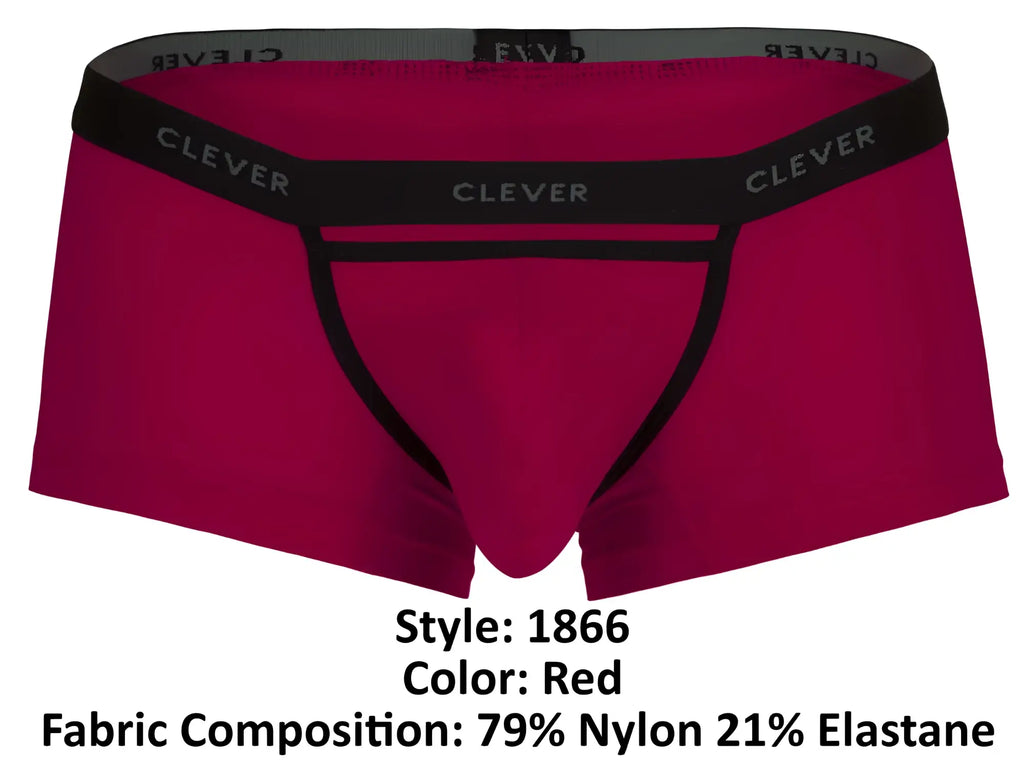 Red clever 1866 tokio trunks briefs with black trim and elastic waistband made from soft breathable fabric