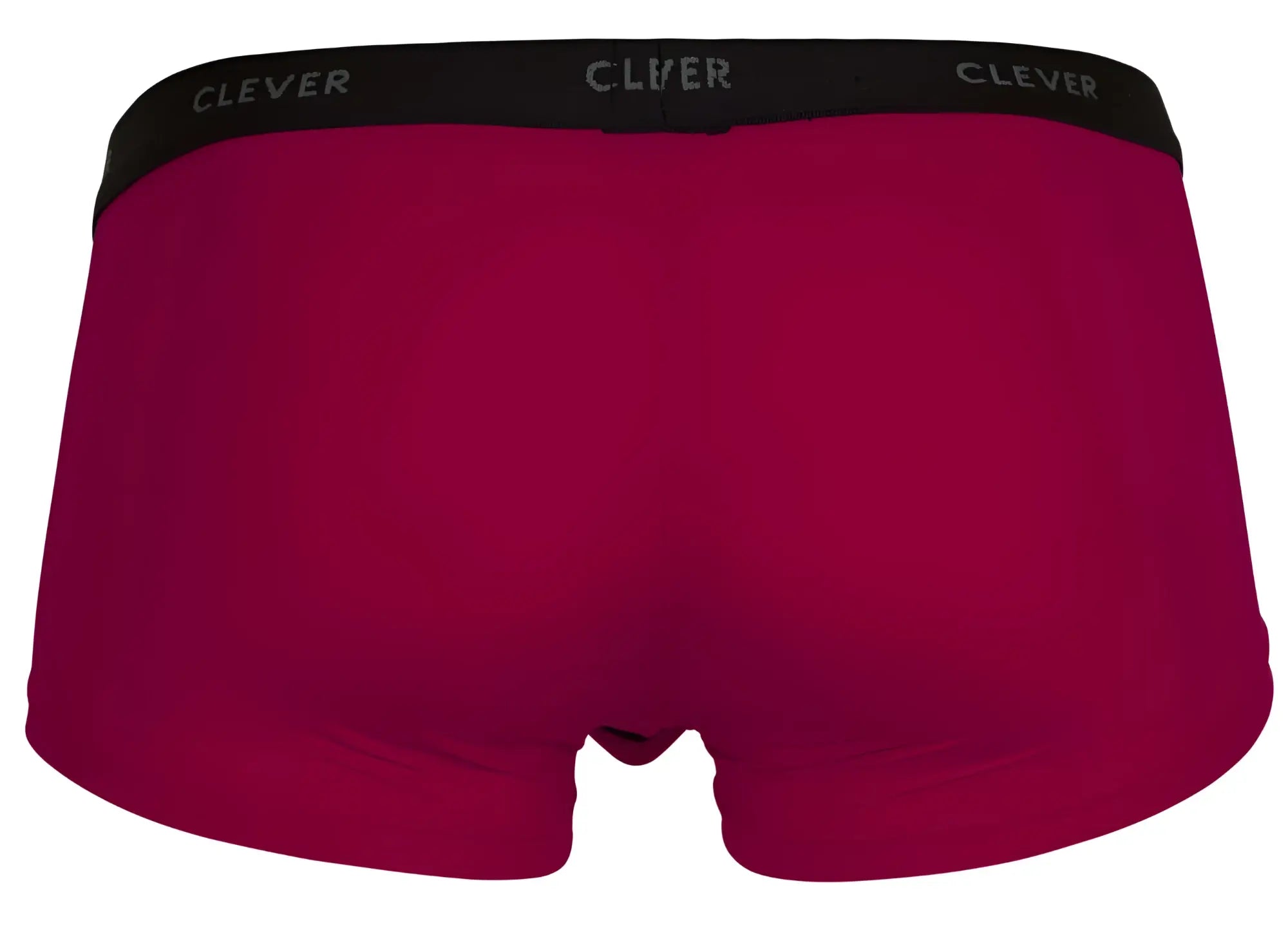Clever 1866 Tokio trunks are deep red men’s boxer briefs with a black elastic waistband featuring the Clever logo