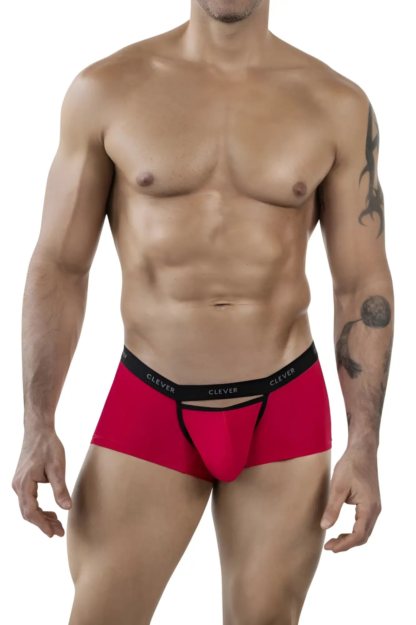 Clever 1866 tokio trunks red men’s boxer briefs with black elastic waistband and clever brand name in white