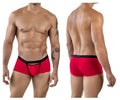 Red men’s boxer briefs clever 1866 tokio trunks with black elastic waistband featuring white clever logo