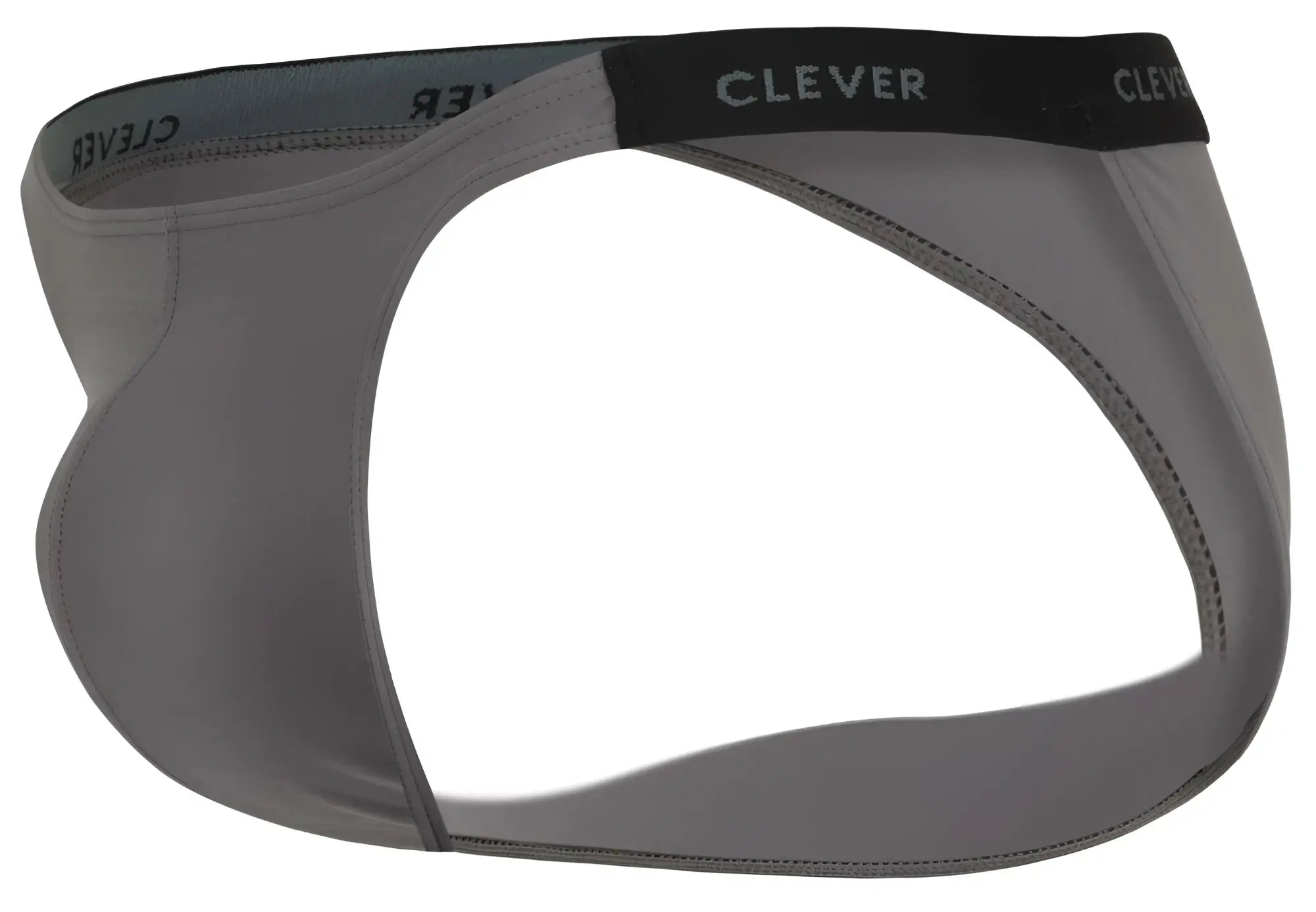 Gray clever 1867 tokio bikini briefs with black waistband featuring white clever brand name lettering