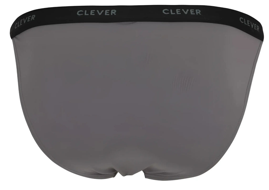 Gray clever 1867 tokio bikini briefs with black elastic waistband printed with clever in white on the front side