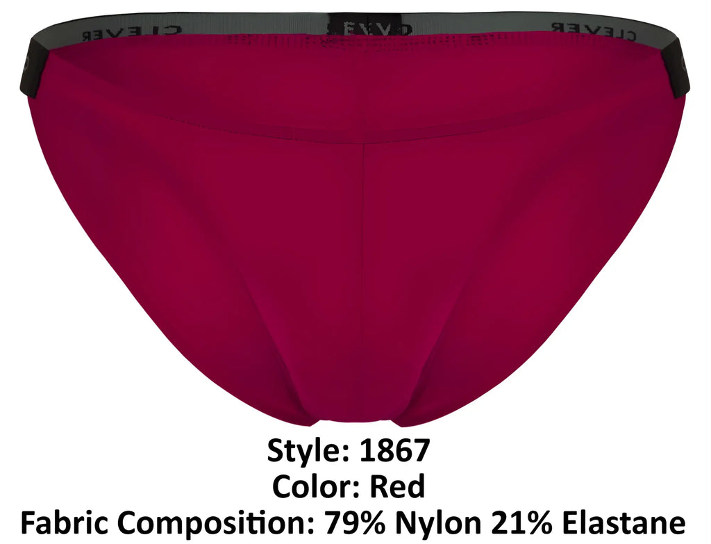 Red briefs clever 1867 tokio bikini with black elastic waistband and white clever branding in red color