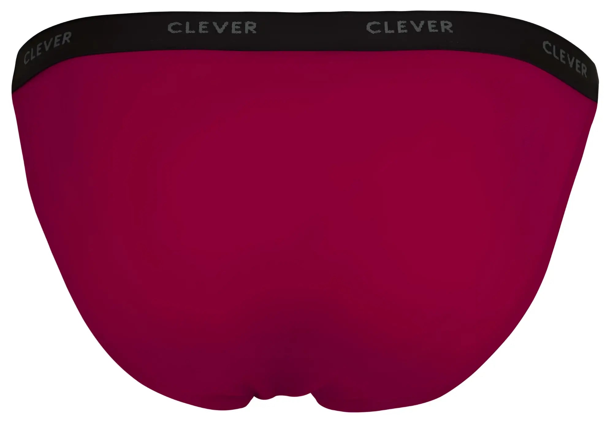 Clever 1867 tokio bikini red briefs with burgundy fabric and black elastic waistband featuring clever logo in gray