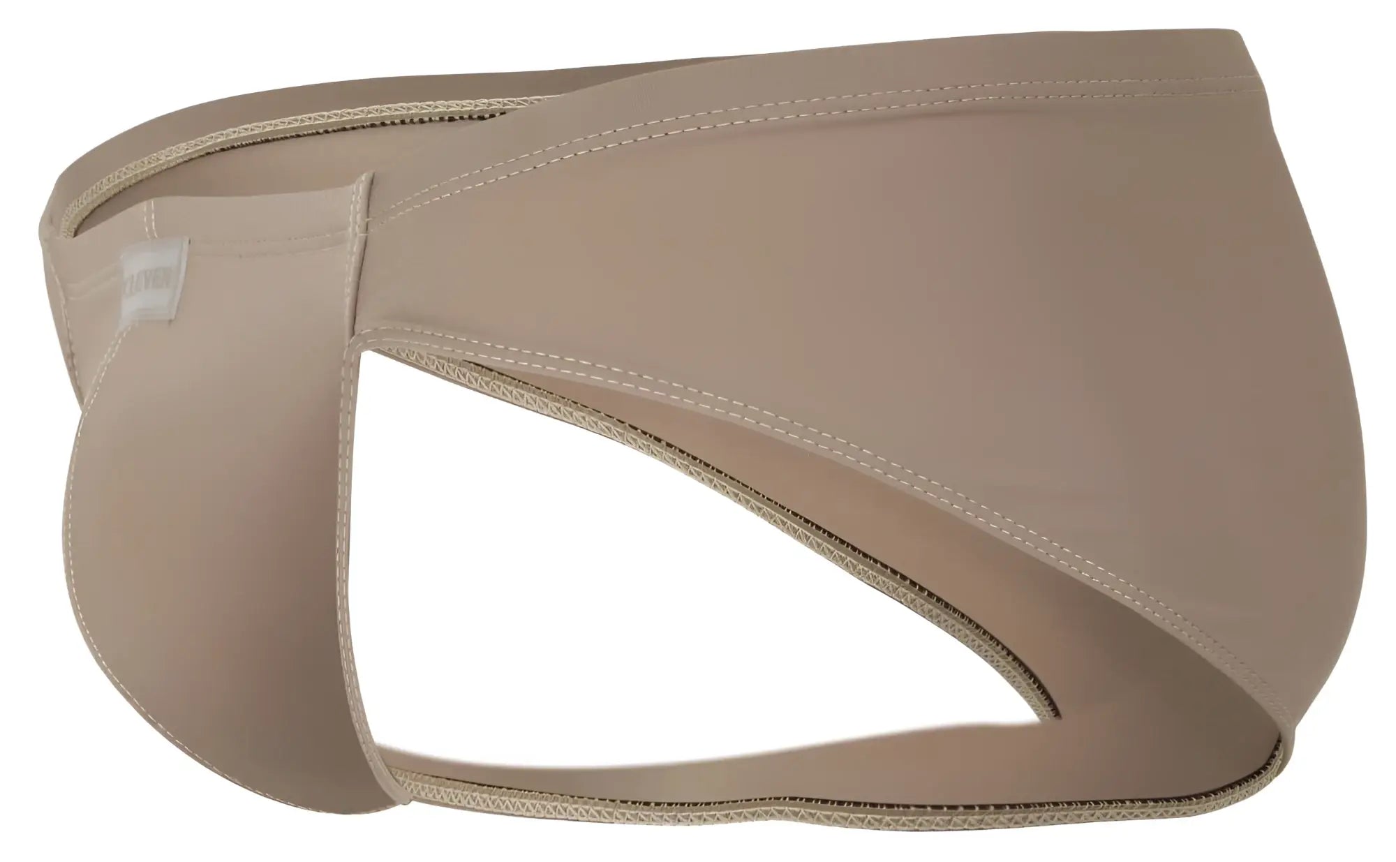 Beige clever 1870 audaz bikini stretchy briefs with zipper closure and reinforced stitching front view