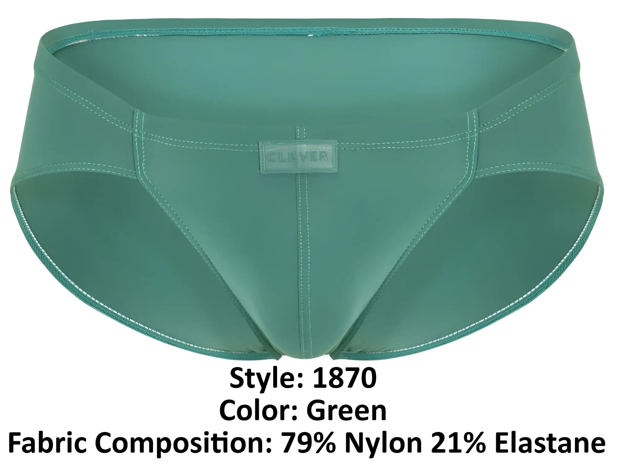 Green clever 1870 audaz bikini men’s briefs in sleek form-fitting design made of 79% nylon and 21% elastane