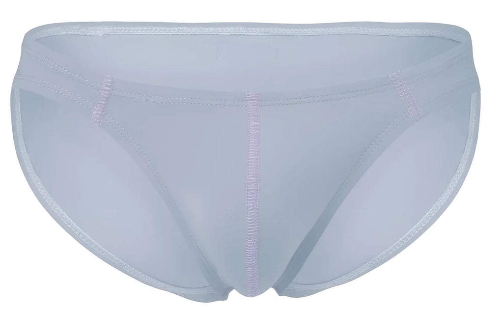 Light blue sheer mesh clever 2005 raices briefs with subtle pink stitching and gray color accents