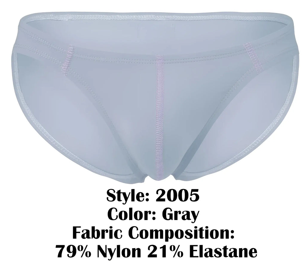 Gray nylon and elastane clever 2005 raices briefs with subtle pink stitching along the seams
