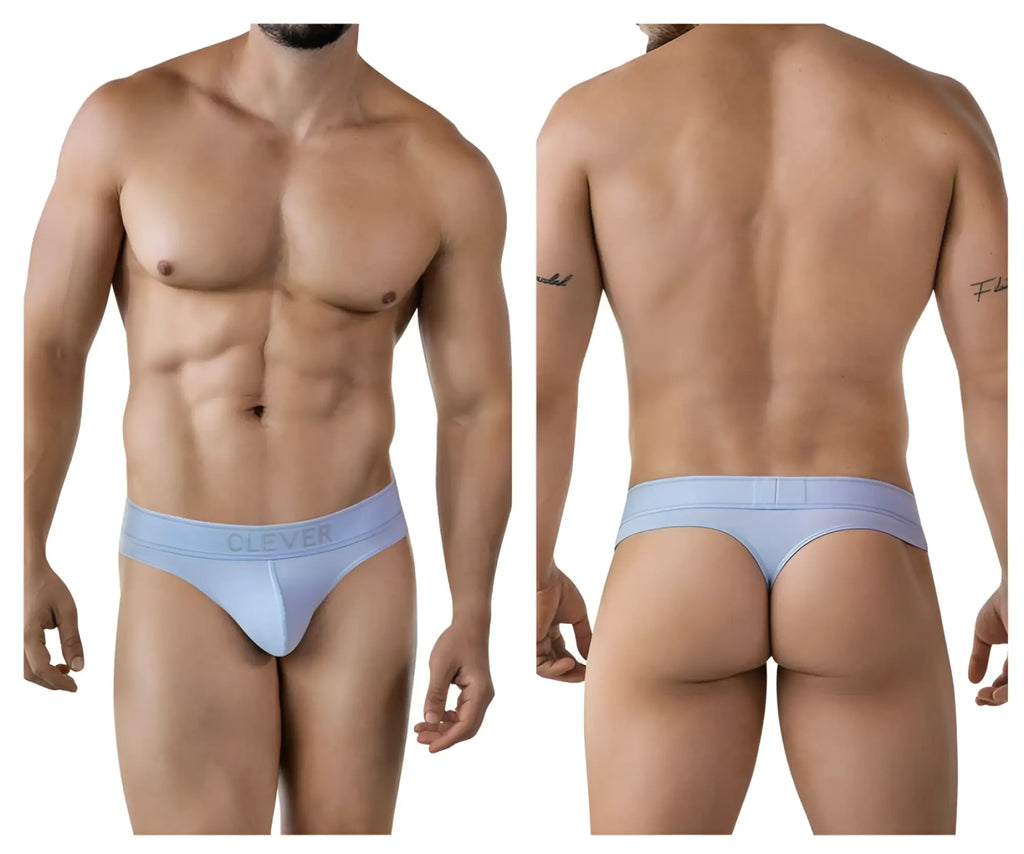 Light blue cotton Clever 2008 Raw thong briefs with branded waistband front view