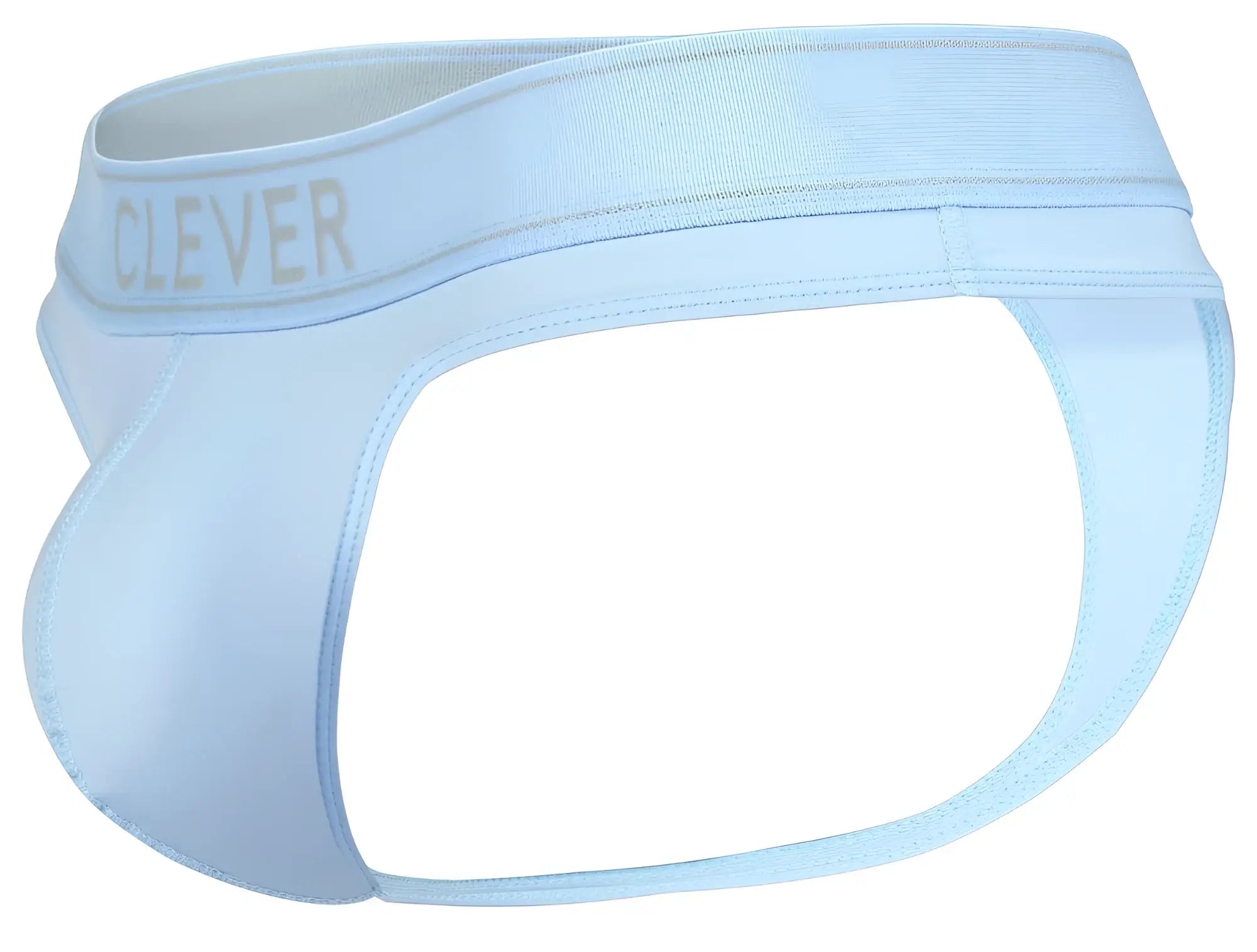 Light blue seamless fabric briefs with subtle clever logo on waistband from clever 2008 raw thongs collection