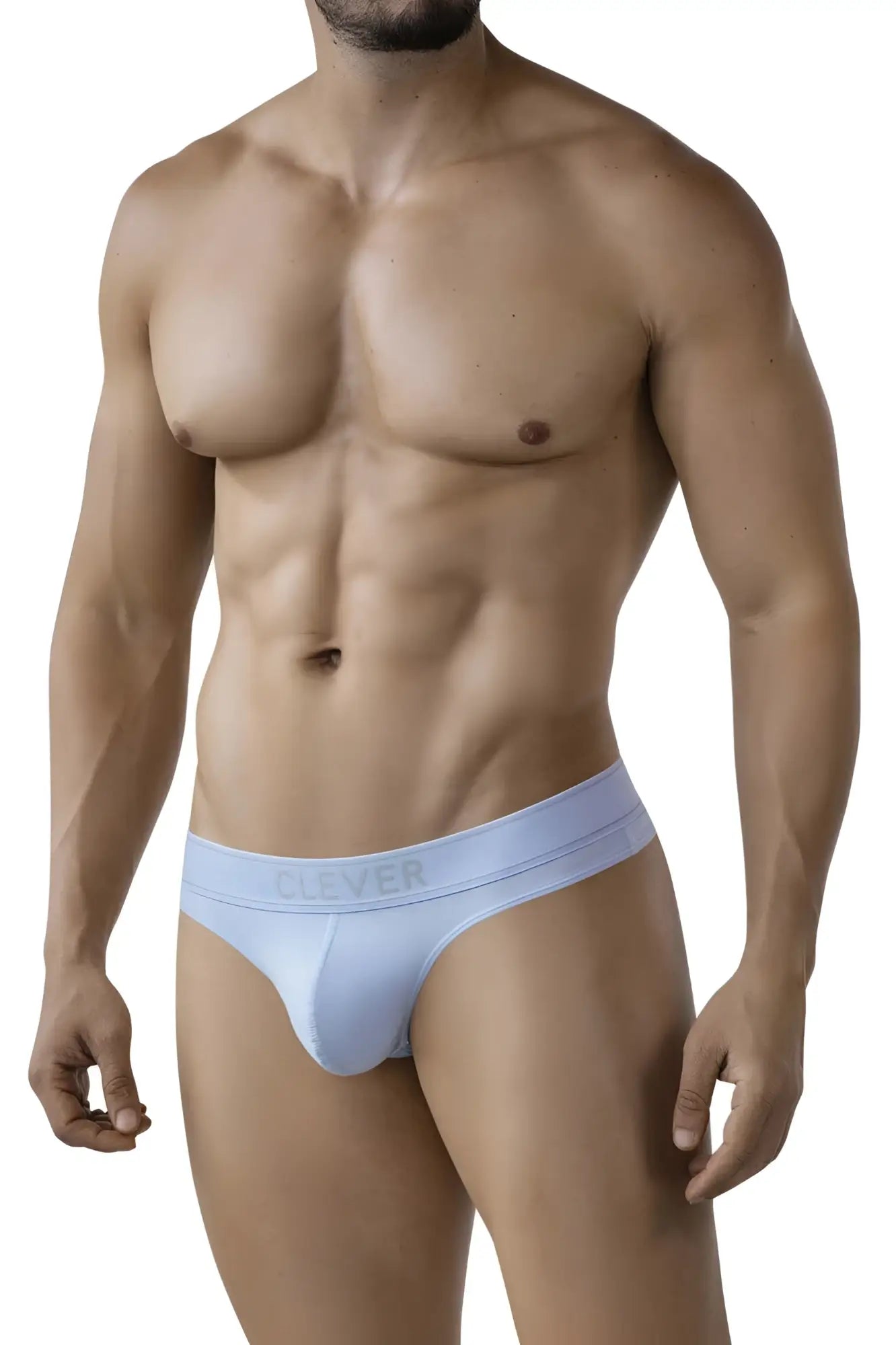 Light blue seamless briefs with subtle clever logo on waistband from Clever 2008 Raw Thongs collection