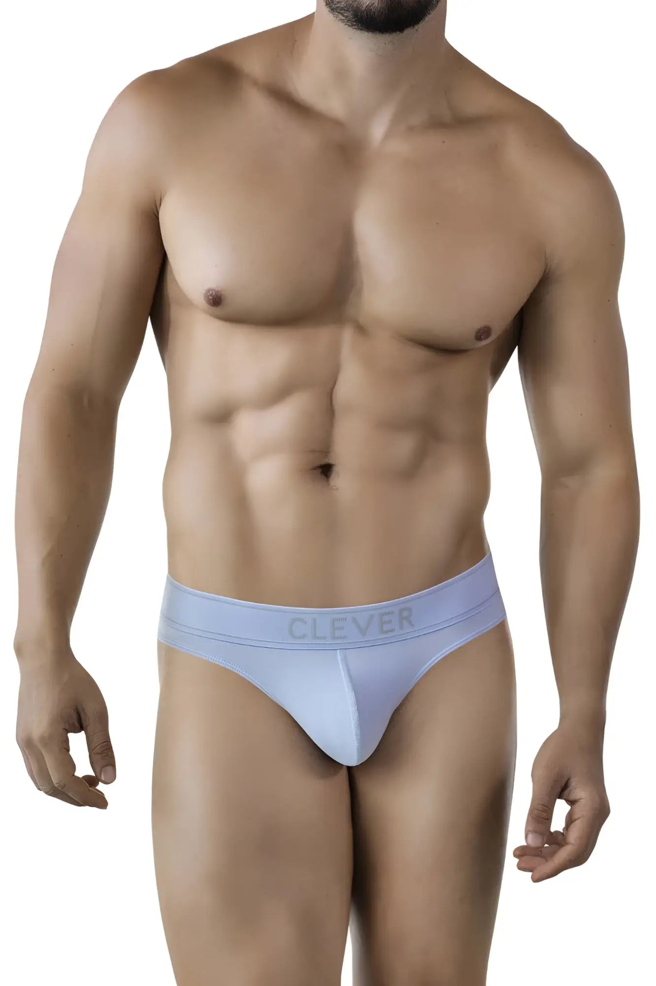 Light blue clever 2008 raw thongs with seamless design and subtle clever logo on the waistband