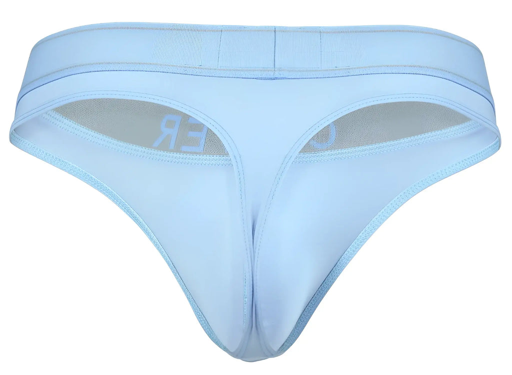 Light blue clever 2008 raw thong made of smooth fabric with seamless design and subtle inner logo lining