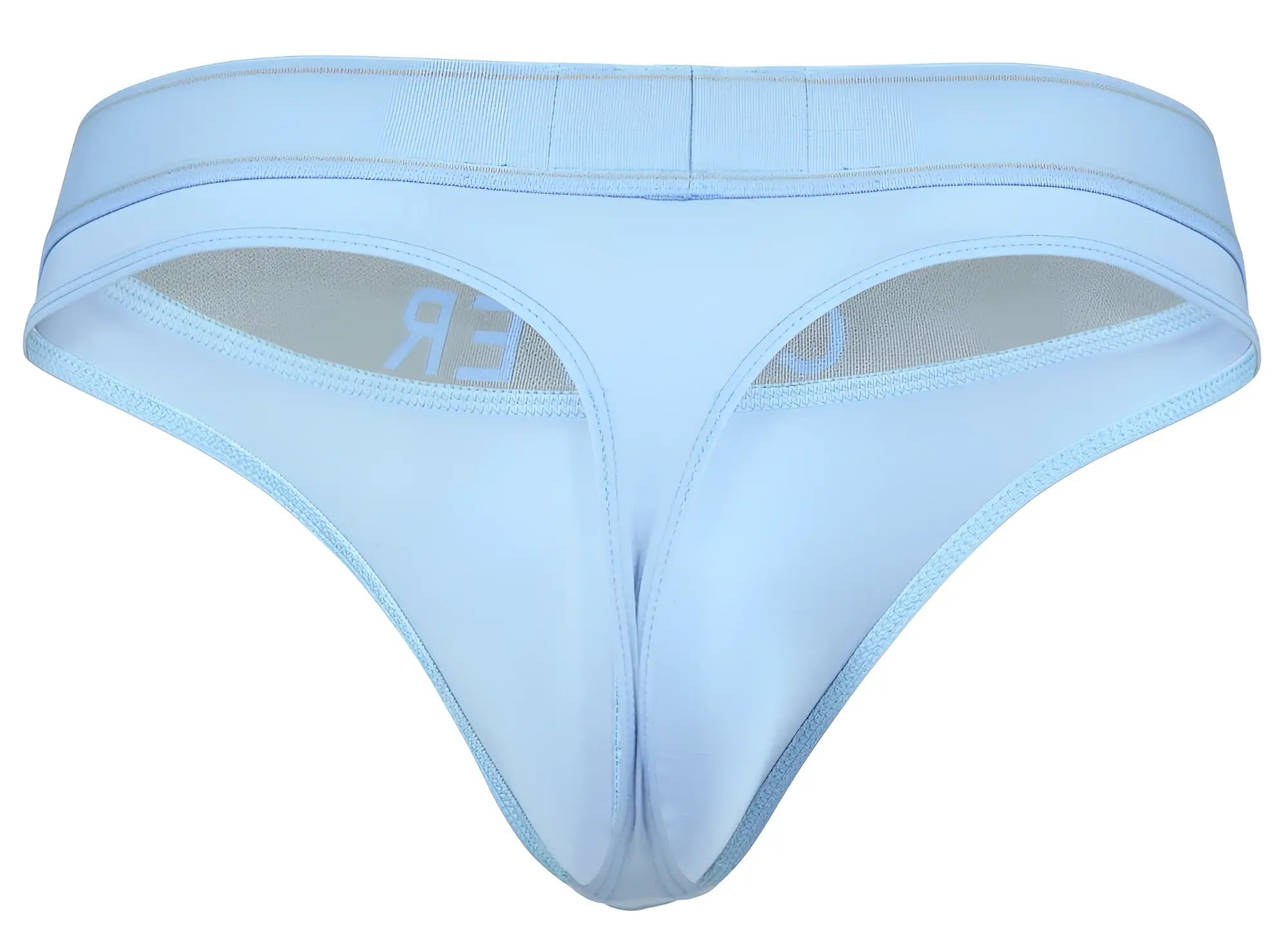 Light blue clever 2008 raw thong made of smooth fabric with seamless design and subtle inner logo lining