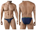 Navy blue clever 2009 earthskin bikini briefs with yellow trim and logo made from soft breathable fabric
