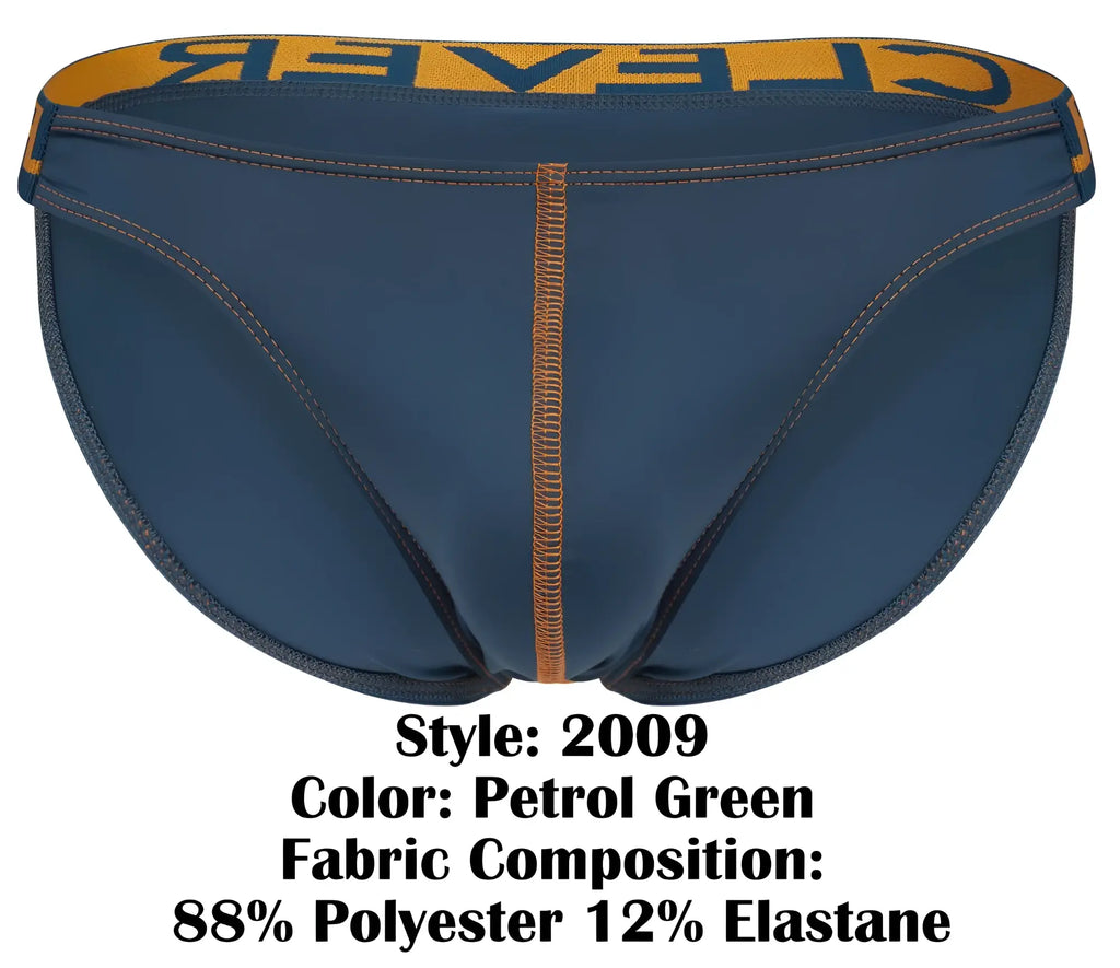 Petrol green clever 2009 earthskin bikini briefs with yellow waistband and orange stitched seams
