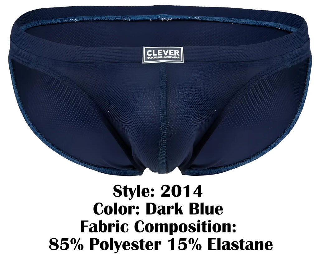 Dark blue clever 2014 reto men’s briefs with mesh fabric blend of 85% polyester and 15% elastane