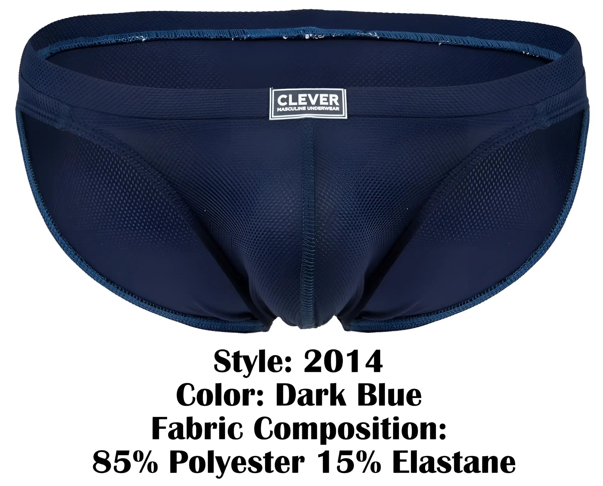 Dark blue clever 2014 reto men’s briefs with mesh fabric blend of 85% polyester and 15% elastane