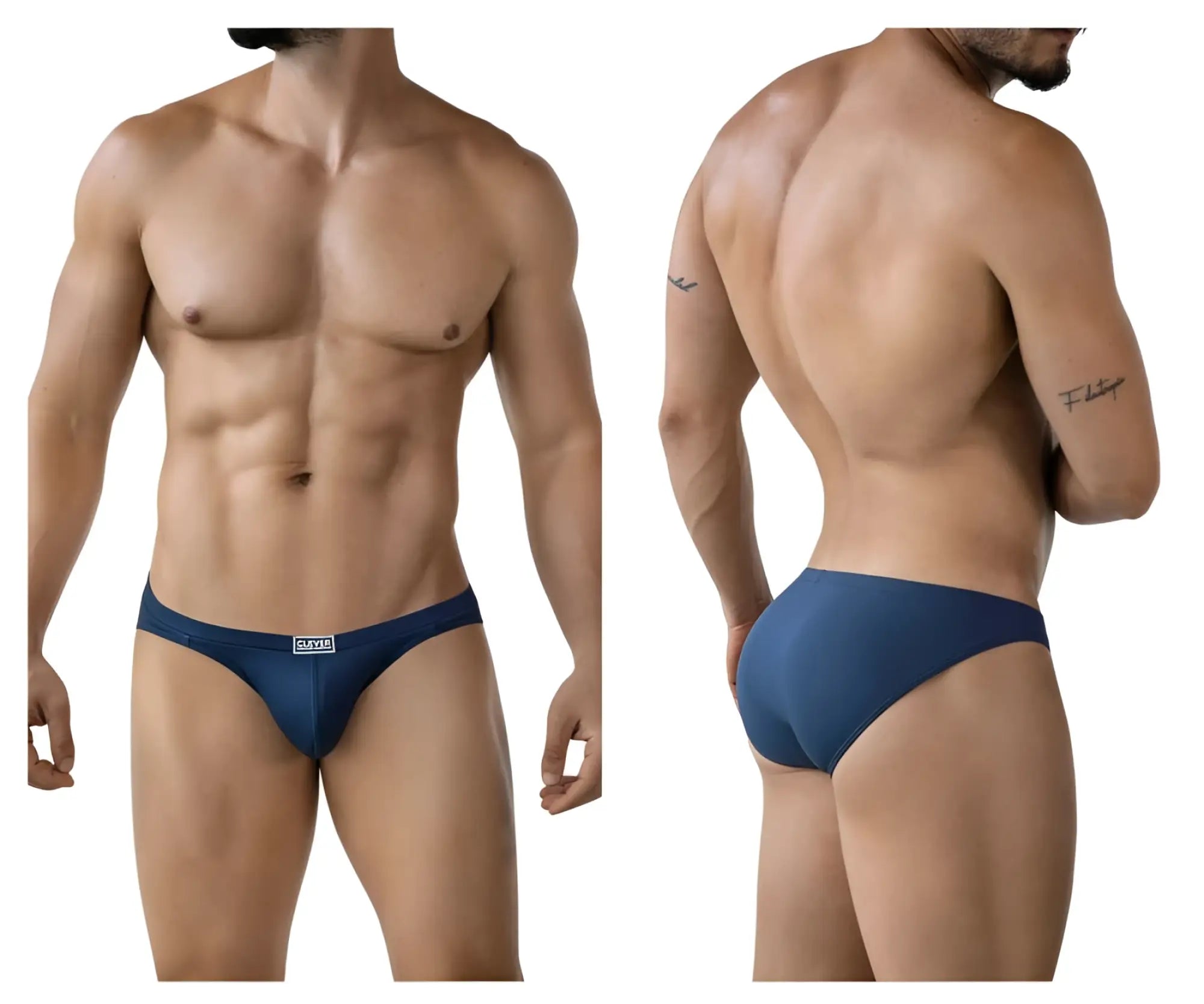 Navy blue clever 2014 reto briefs for men with a small white logo on the waistband made of soft fabric