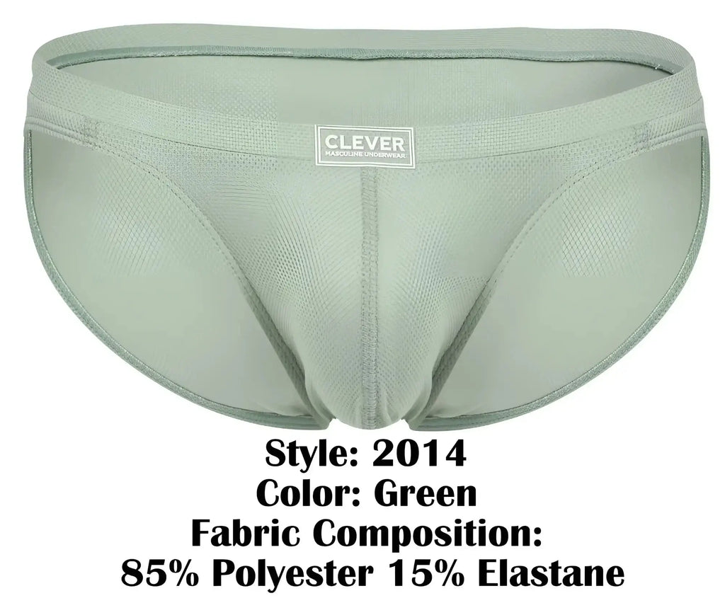Clever 2014 reto briefs in green men’s brief made of breathable mesh fabric blend 85 percent polyester 15 percent elastane
