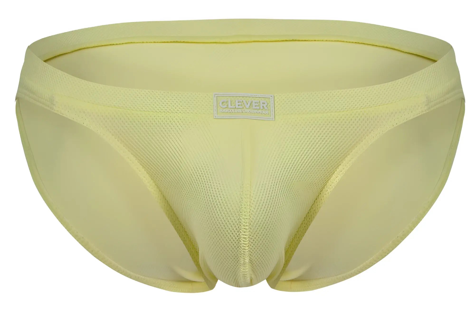 Light yellow clever 2014 reto briefs mesh with subtle textured pattern and branded waistband label