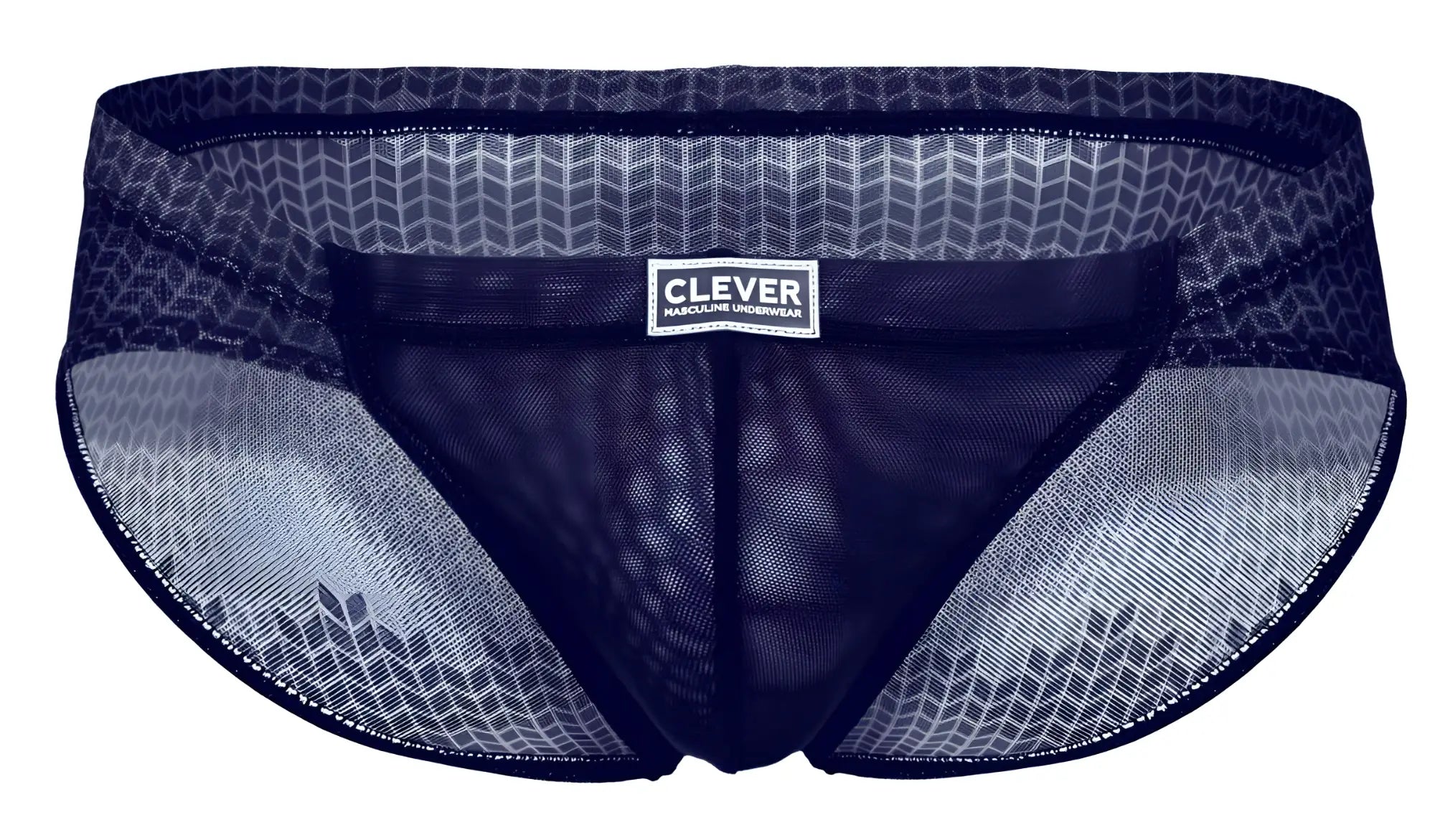 Dark blue mesh clever 2016 mosaico briefs with subtle geometric pattern and branded clever male underwear label