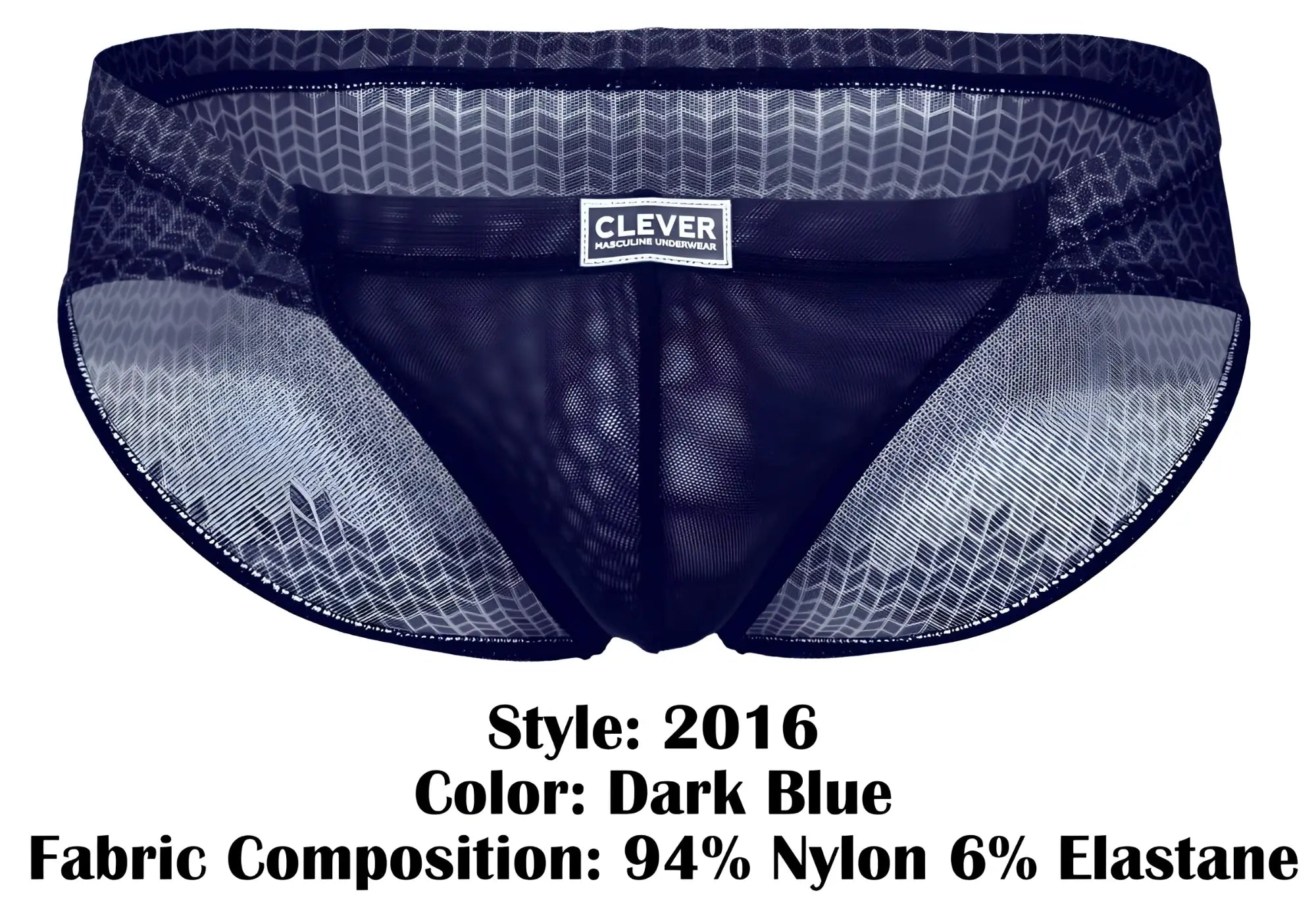 Dark blue clever 2016 mosaico briefs mesh with subtle geometric pattern and branded label on front side