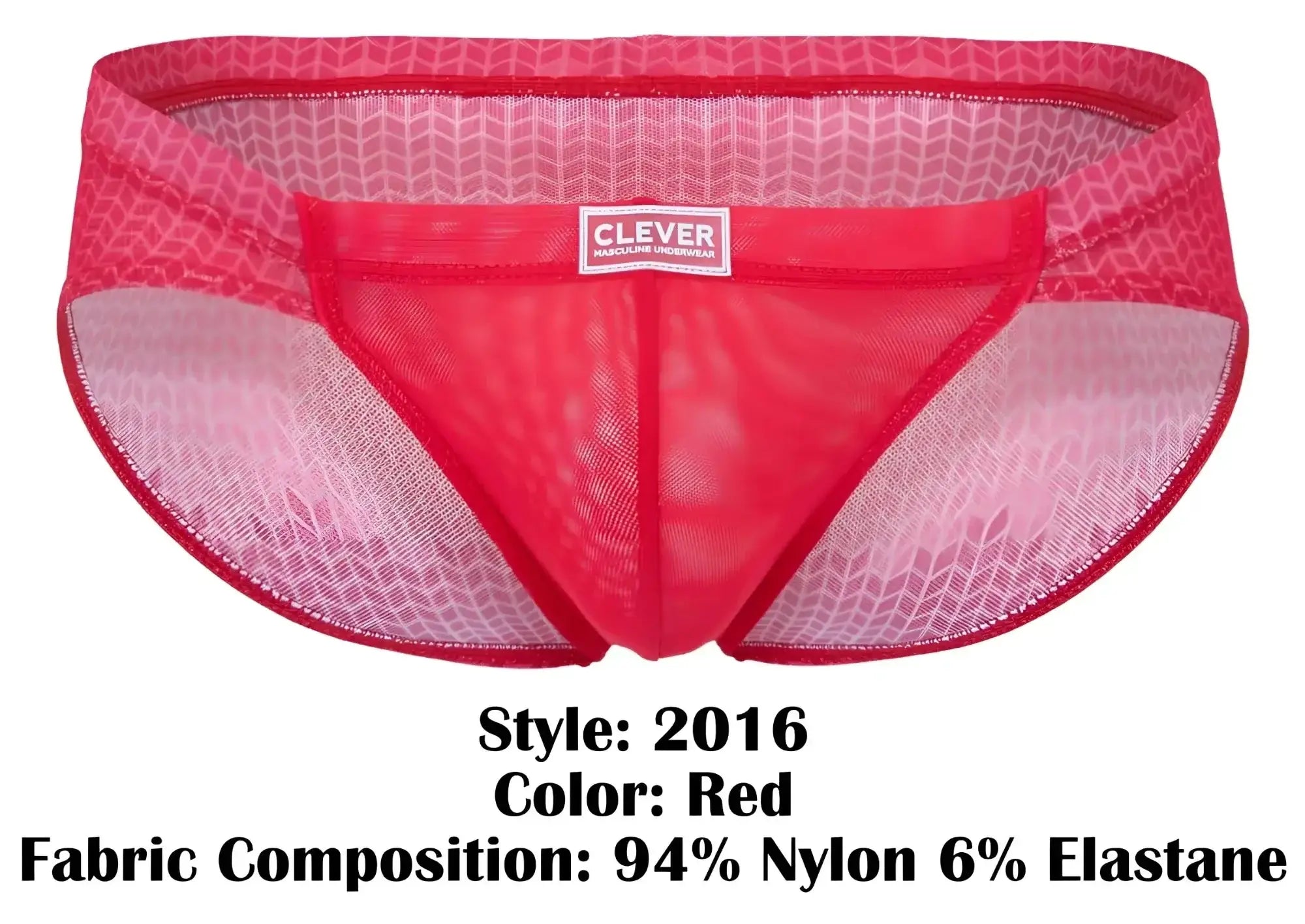 Red clever 2016 mosaico briefs featuring a subtle geometric red mesh pattern and a branded label