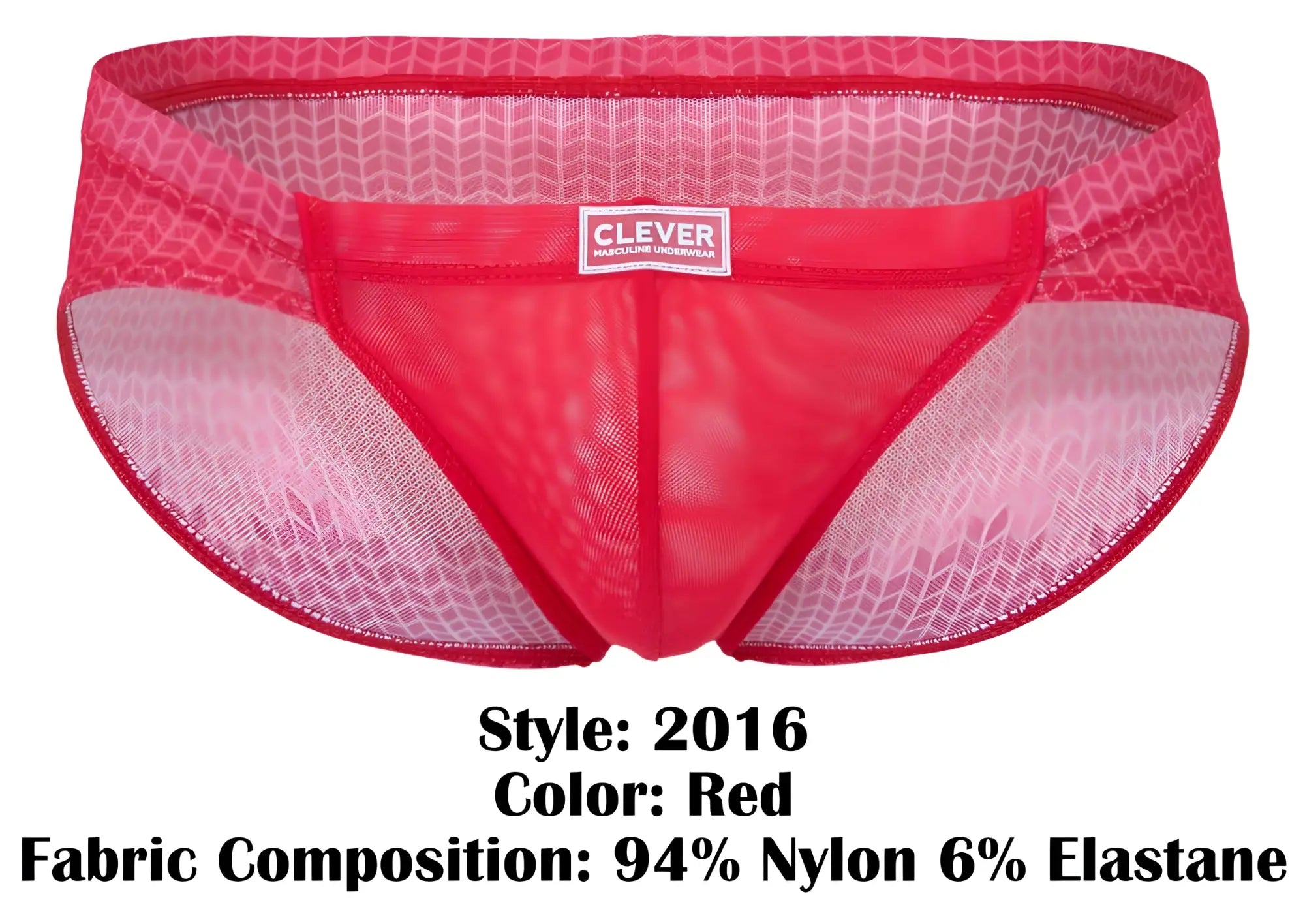 Red clever 2016 mosaico briefs featuring a subtle geometric red mesh pattern and a branded label