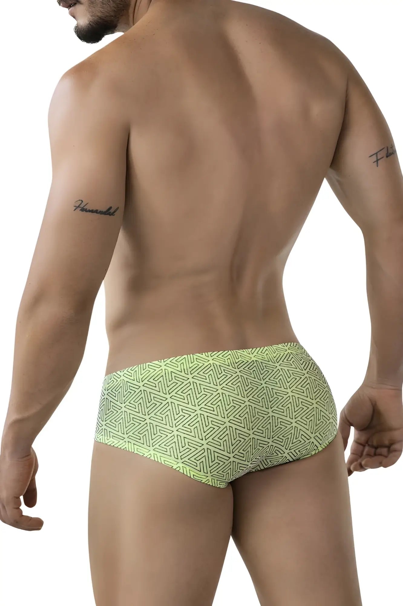 Clever 2017 neon briefs in lime green with darker green geometric pattern made from soft breathable fabric