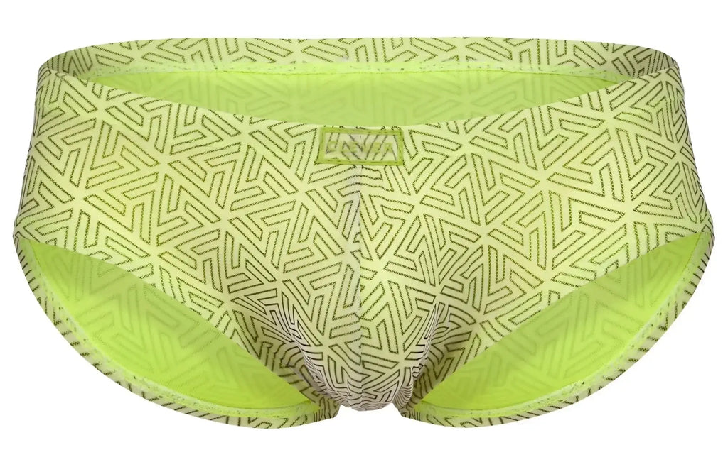 Clever 2017 neon briefs in lime green with geometric pattern and contrasting inner lining for swimwear use