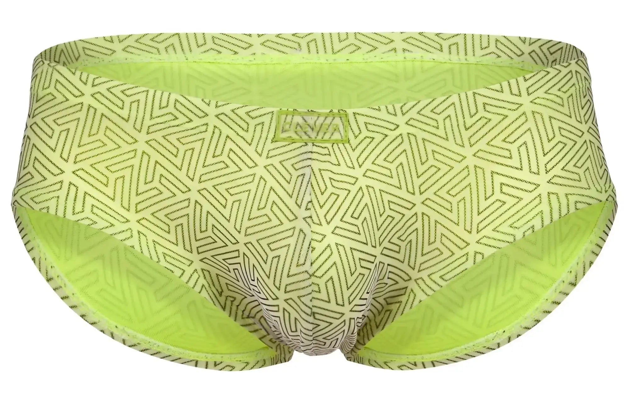 Clever 2017 neon briefs in lime green with geometric pattern and contrasting inner lining for swimwear use