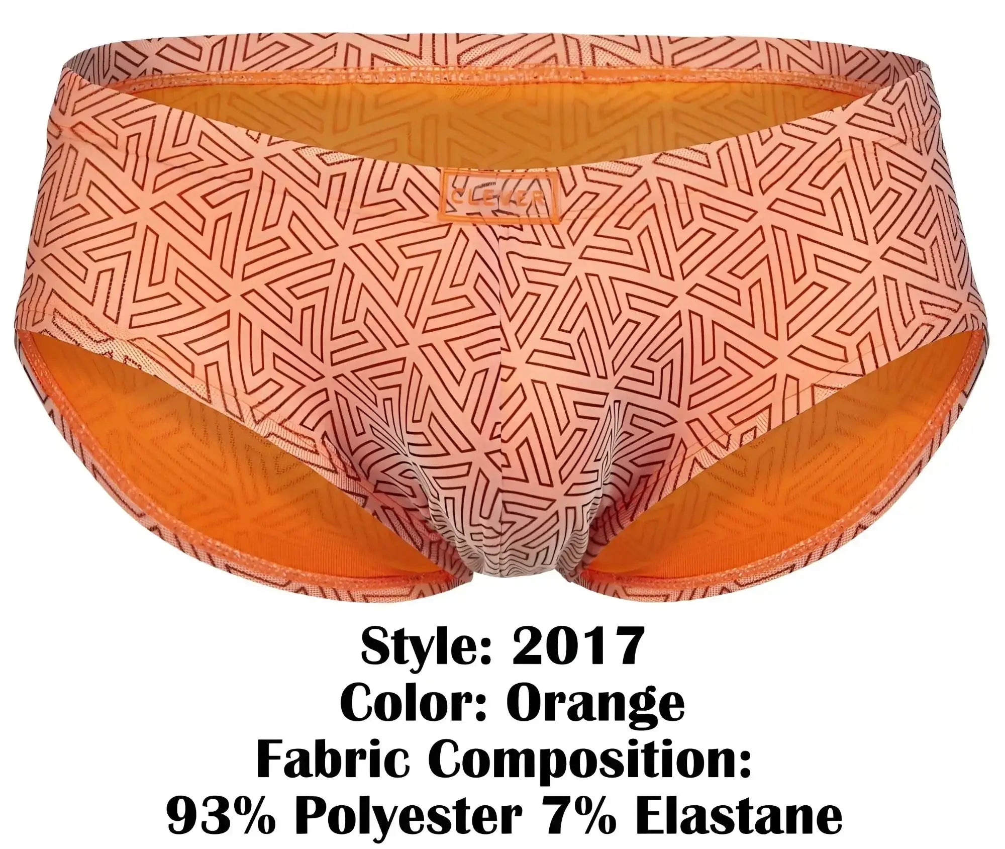 Orange patterned briefs with geometric design and orange lining made of 93 polyester and 7 elastane Clever 2017