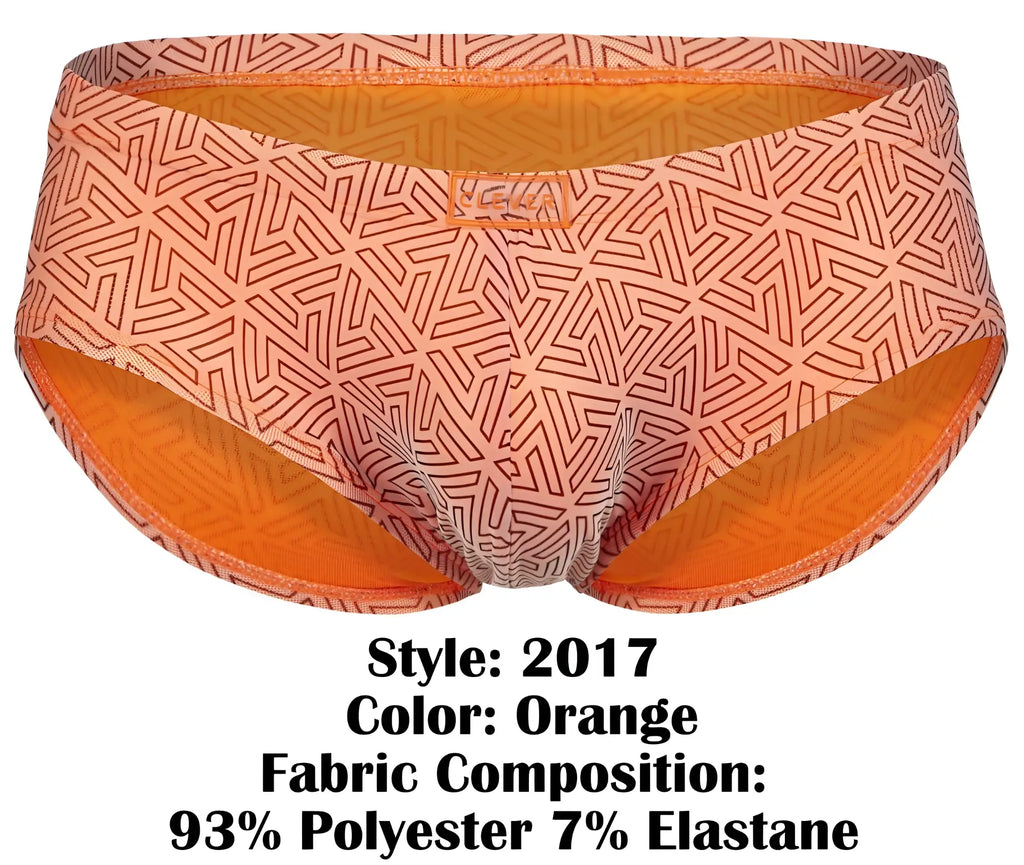 Orange patterned briefs with geometric design and orange lining made of 93 polyester and 7 elastane Clever 2017