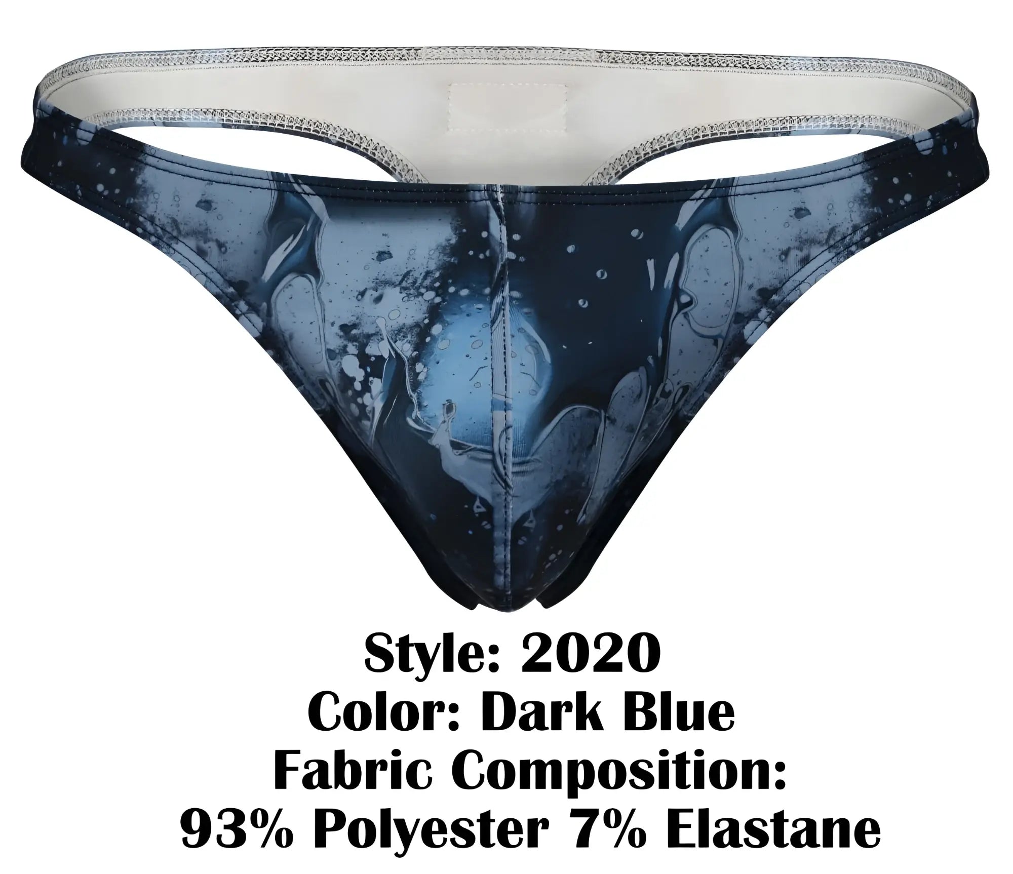 Dark blue clever 2020 galia thong with glossy abstract liquid design featuring swirling patterns and droplet effects