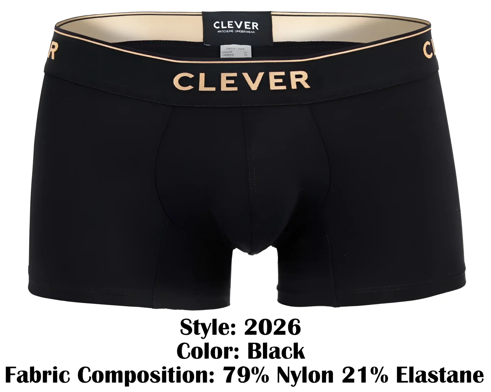Black clever 2026 valladolid boxer briefs with gold lettering on waistband made from soft stretch fabric