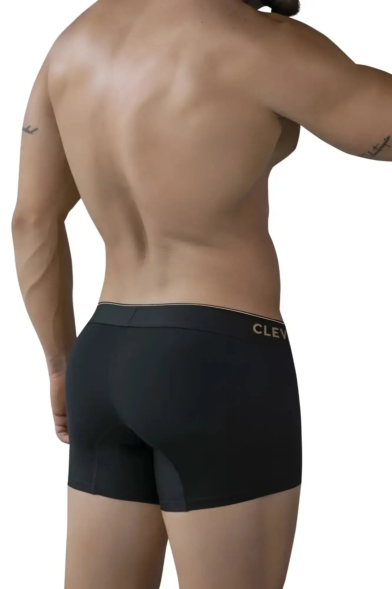 Black men’s boxer briefs with gold clev logo on waistband from clever 2026 valladolid trunks color black